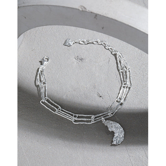 Irregular Moon Texture Silver Chain Bracelet