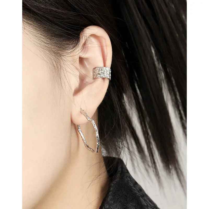 Geometric Circle Silver Hoop Earrings