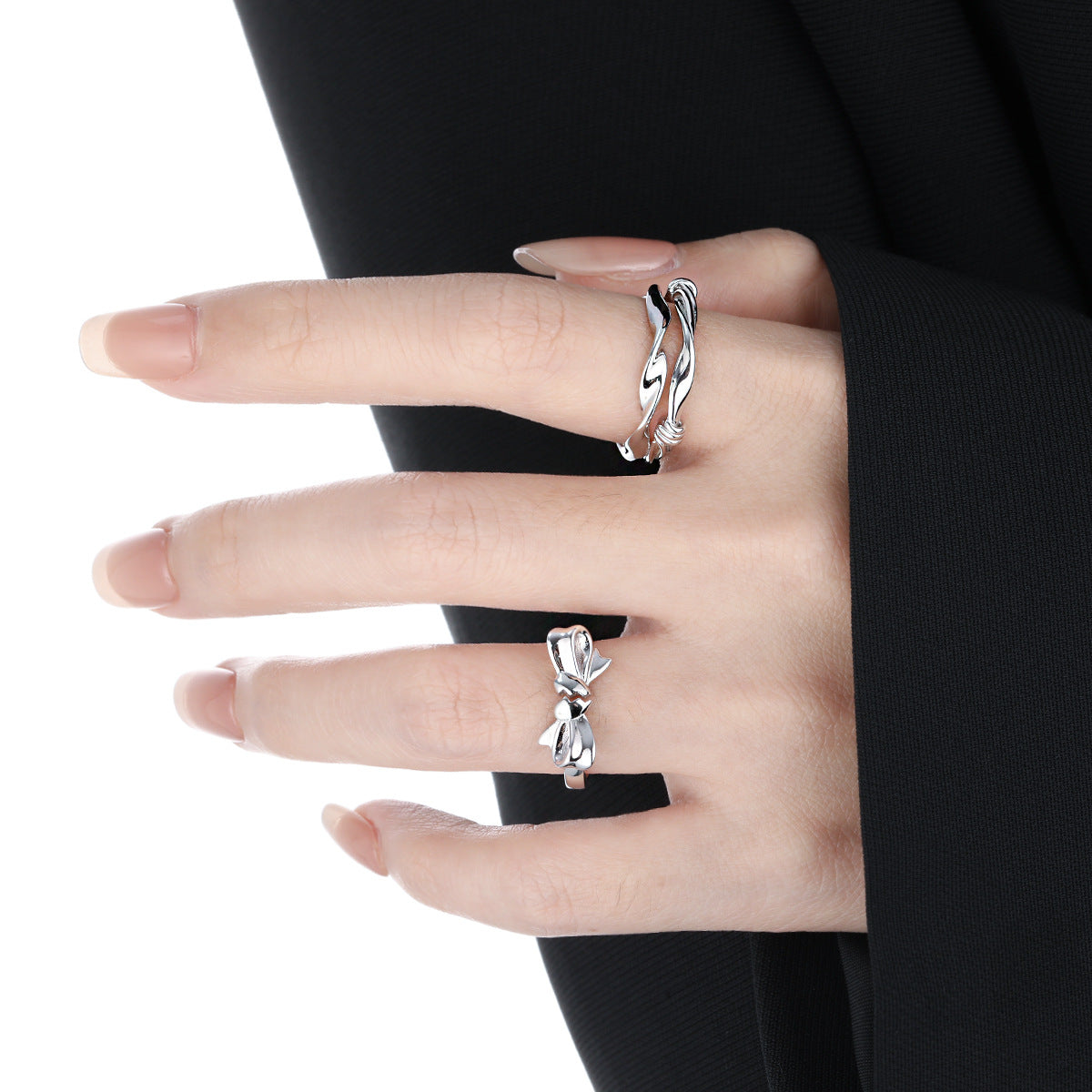 Broken Heart Bow Silver Statement Ring OPHRASTUDIO