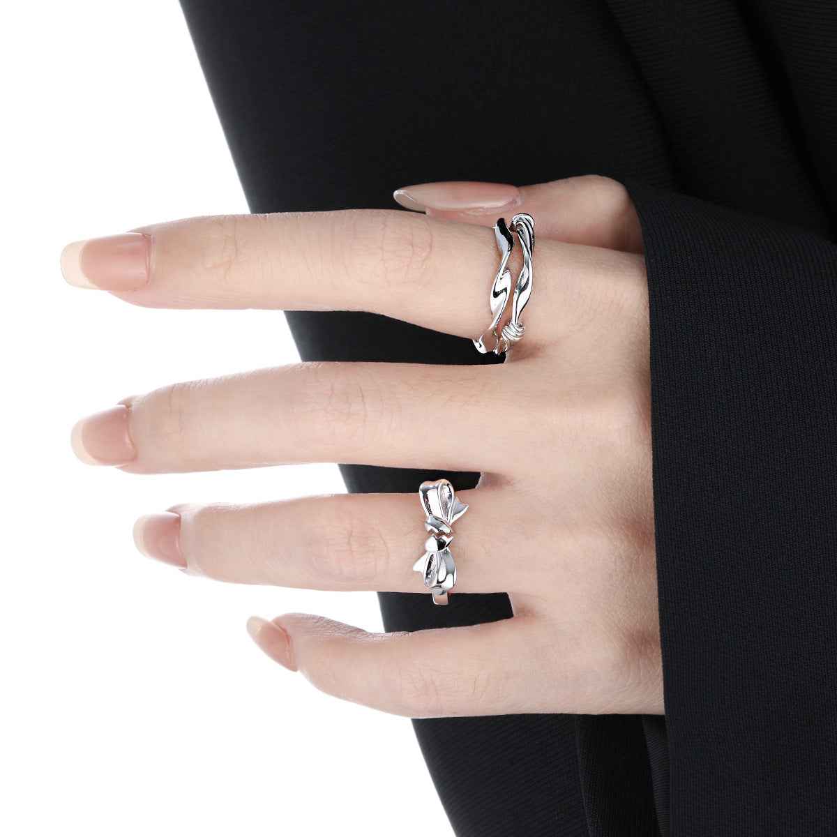 Broken Heart Bow Silver Statement Ring