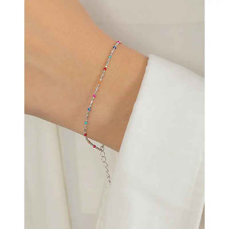Aurora's Color Epoxy Beaded Silver Chain Bracelet
