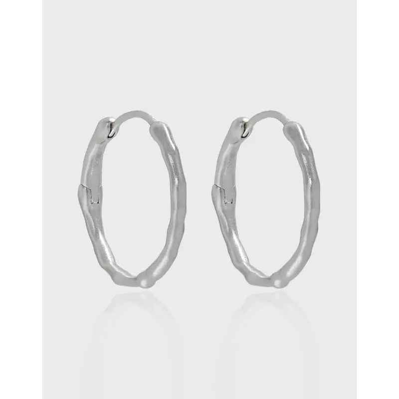Irregular Matte Circle Silver Hoop Earrings