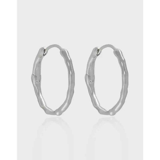 Irregular Matte Circle Silver Hoop Earrings