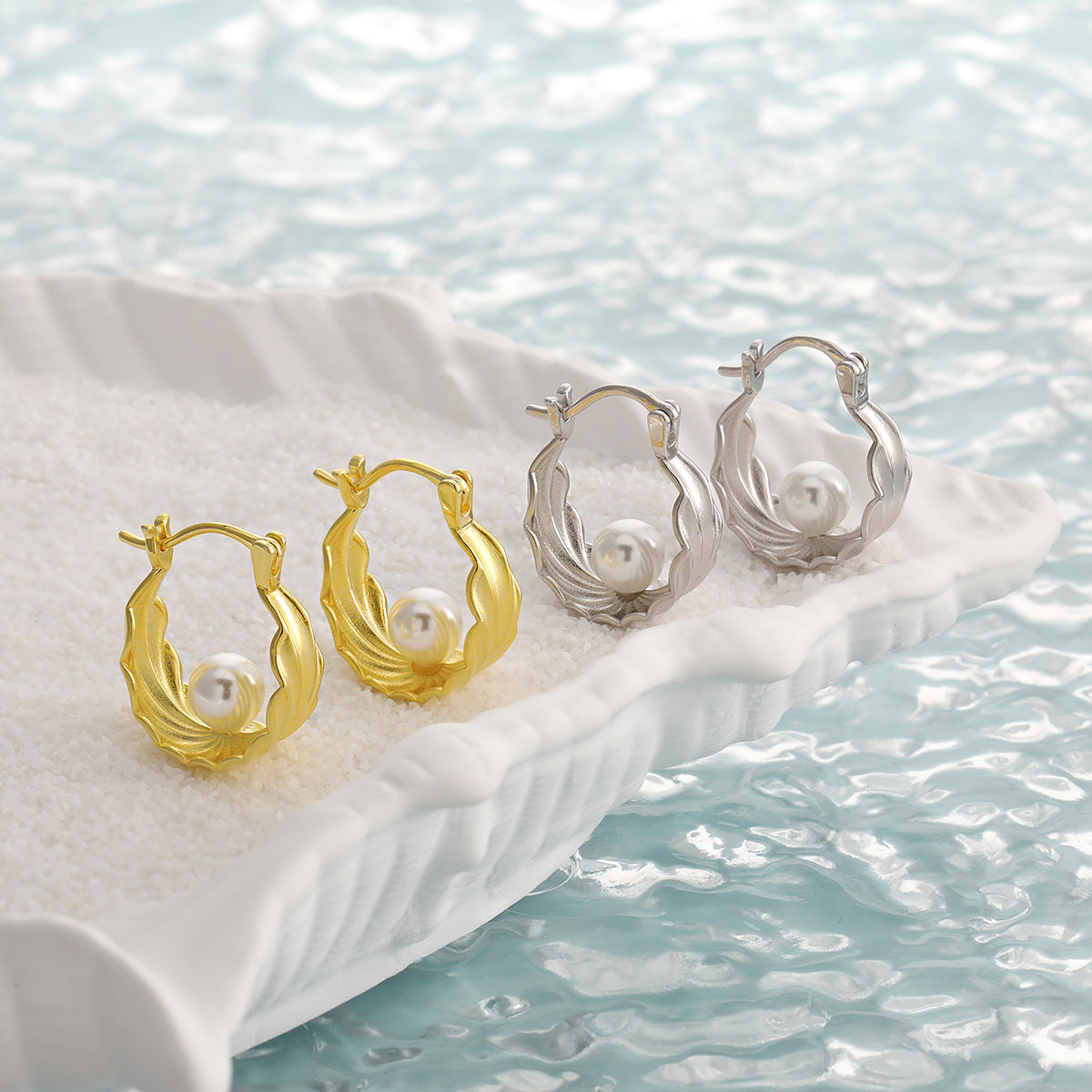 Pearl Seaweed Hoop Earrings OPHRASTUDIO