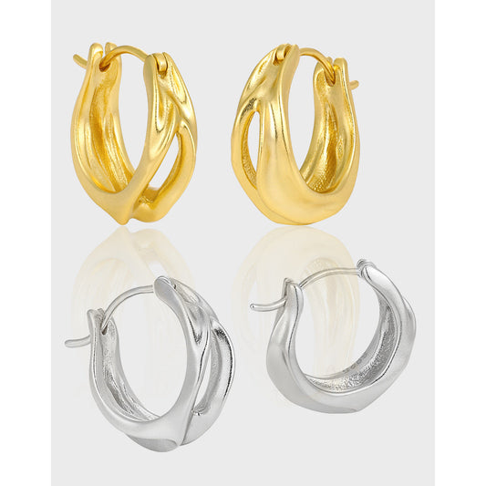 Irregular Folds Matte Hollow Silver Hoop Earrings