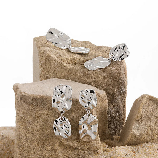 Water Ripple Silver Drop Earrings
