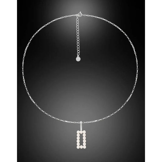 French Geometric Silver Pearl Necklace