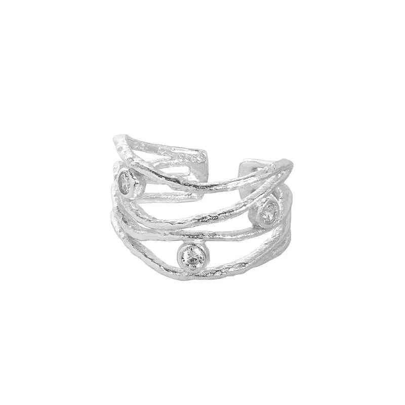 Evelyn's Zircon Line Texture Silver Statement Ring