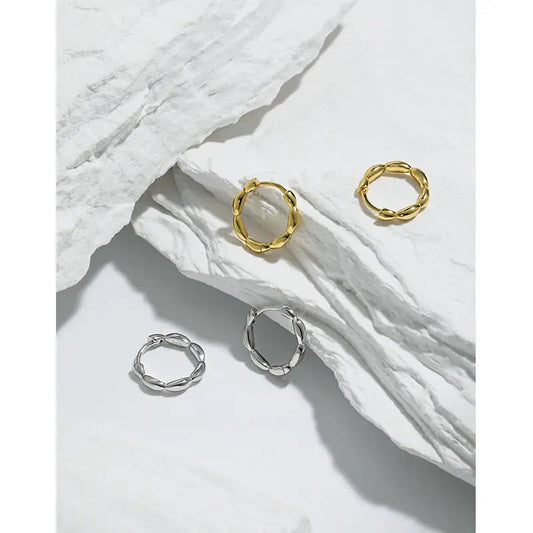 Elegant Grains Silver Huggie Earrings