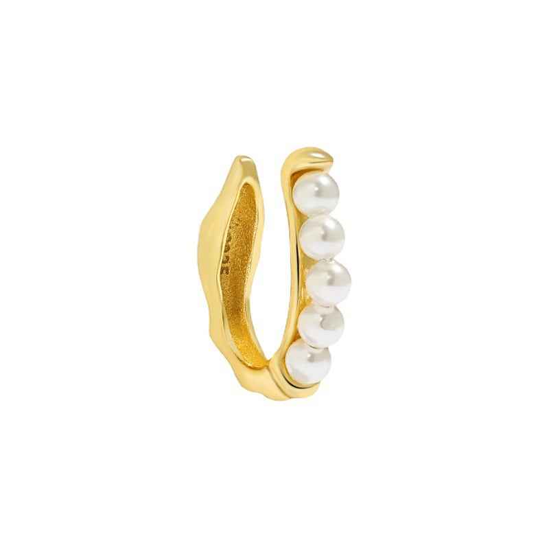 Wave Pearl Hug Sterling Silver Ear Cuff
