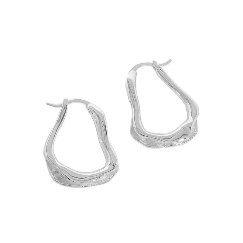 Irregular Wave Texture Silver Hoop Earrings