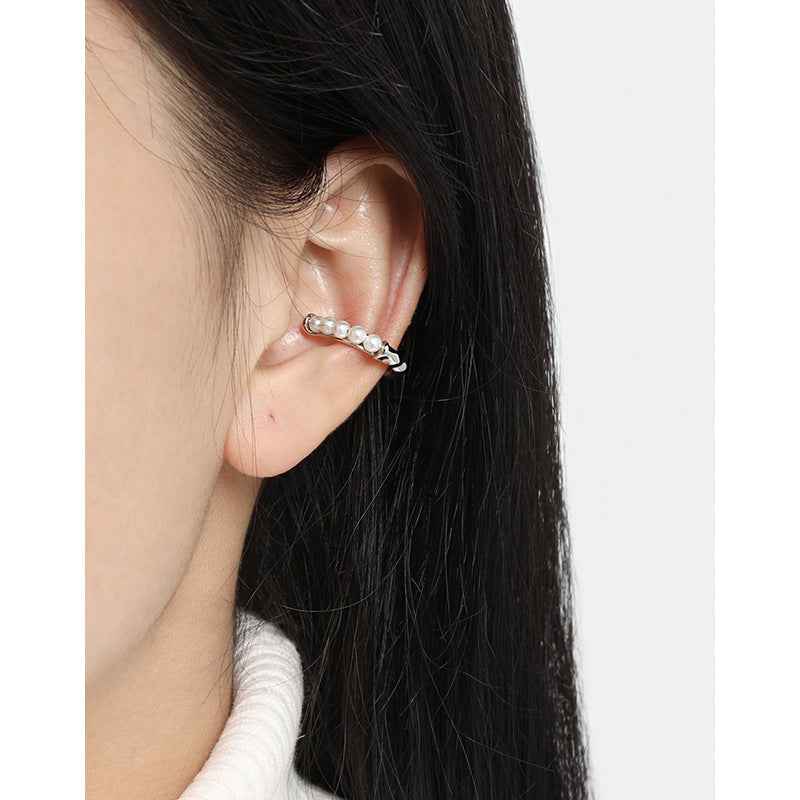 Wave Pearl Hug Sterling Silver Ear Cuff