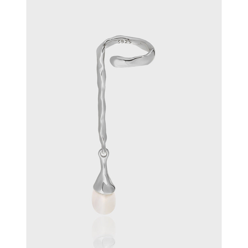 552 original niche design ins cold texture freshwater beads long S925 sterling silver earless ear clips for women OPHRASTUDIO