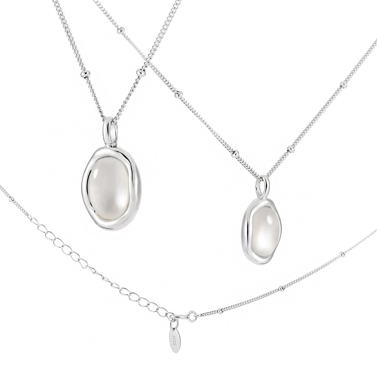 Natural White Shell Silver Pendant Necklace OPHRASTUDIO