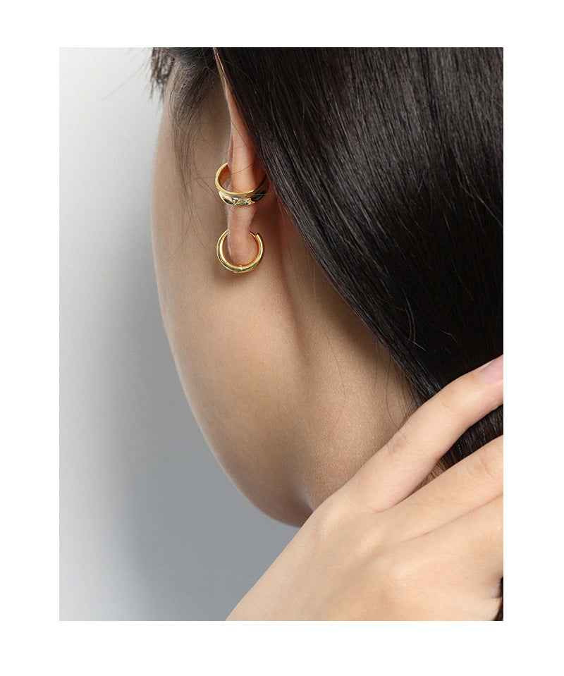 Minimalist Circle Silver Huggie Earrings