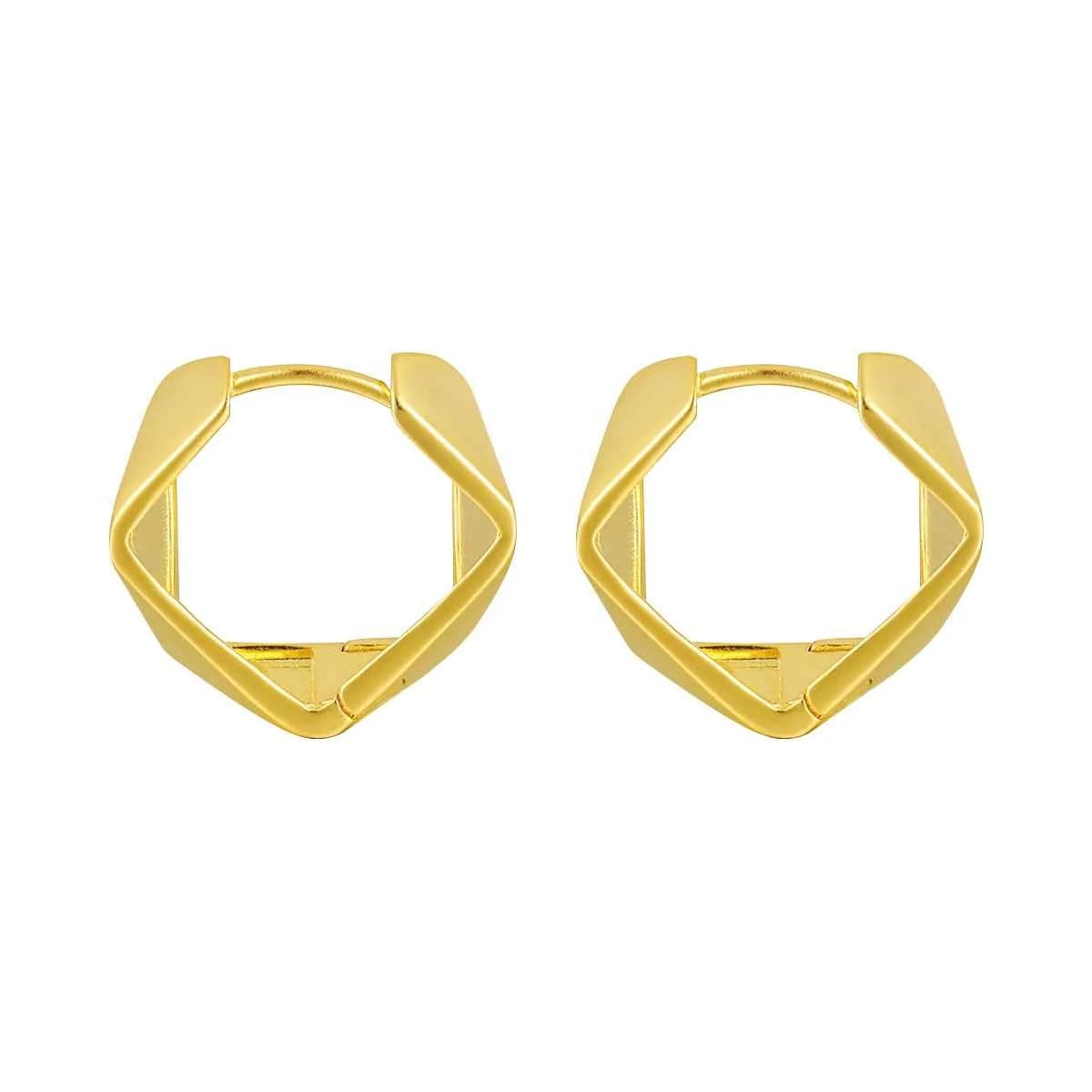 Geometric Dimensional Silver Huggie Earrings