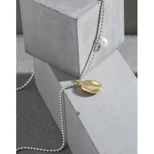 Luxe Tag Silver Pearl Necklace