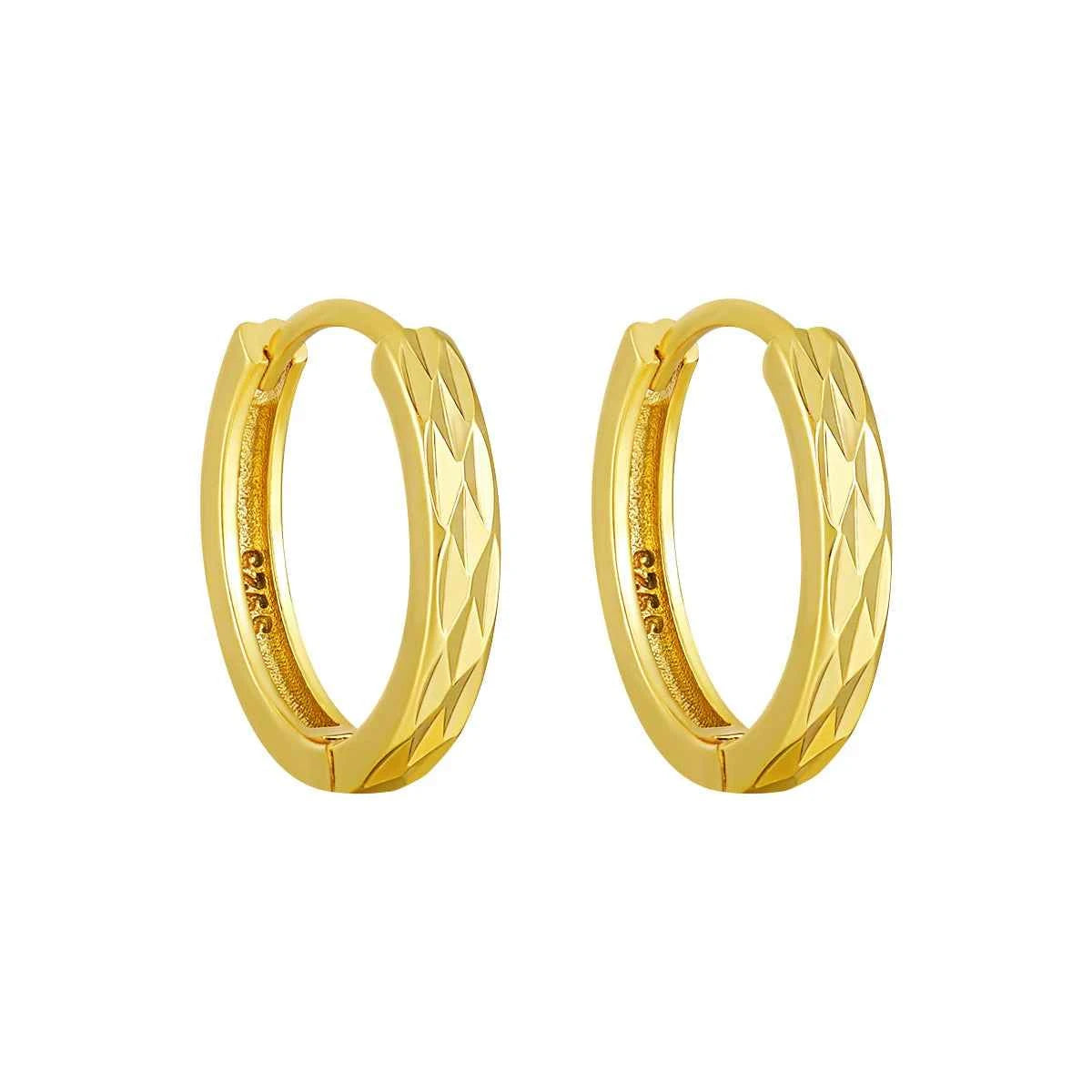 Geometric Diamond-Cut Silver Hoop Earrings