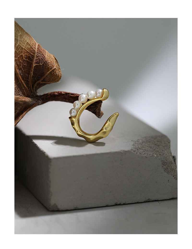 Wave Pearl Hug Sterling Silver Ear Cuff