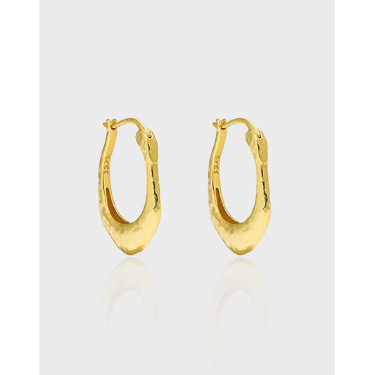 Irregular Surface U-Shaped Silver Hoop Earrings