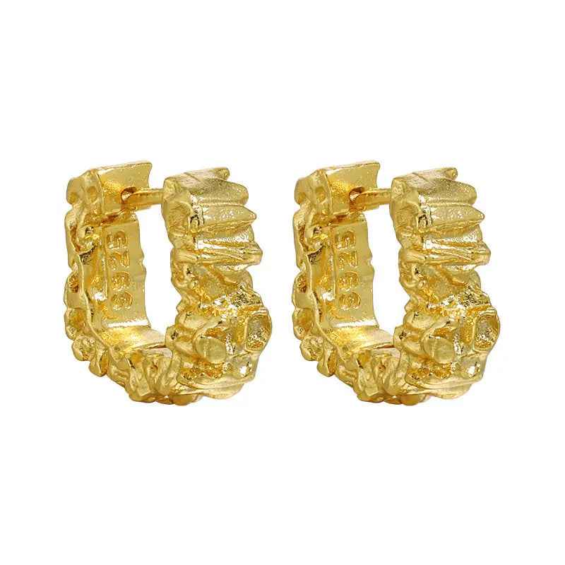 Minimalist Lava Texture Silver Huggie Earrings