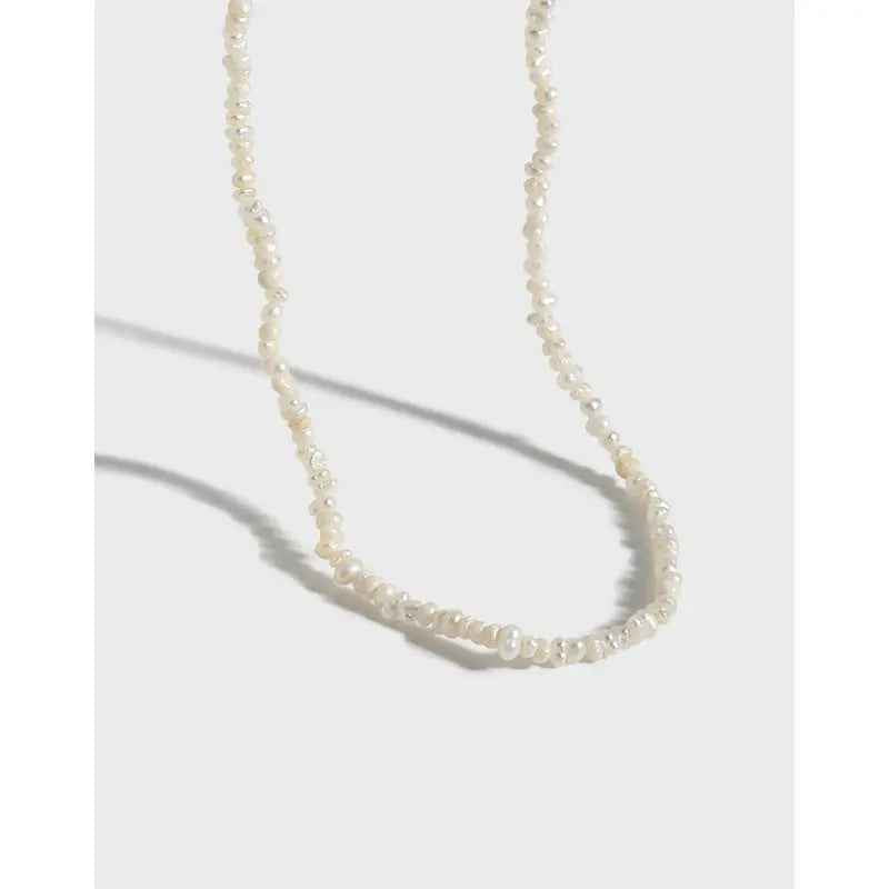 Elegant Baroque Silver Tiny Pearl Necklace