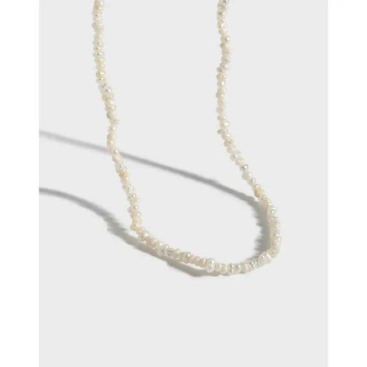 Elegant Baroque Silver Tiny Pearl Necklace