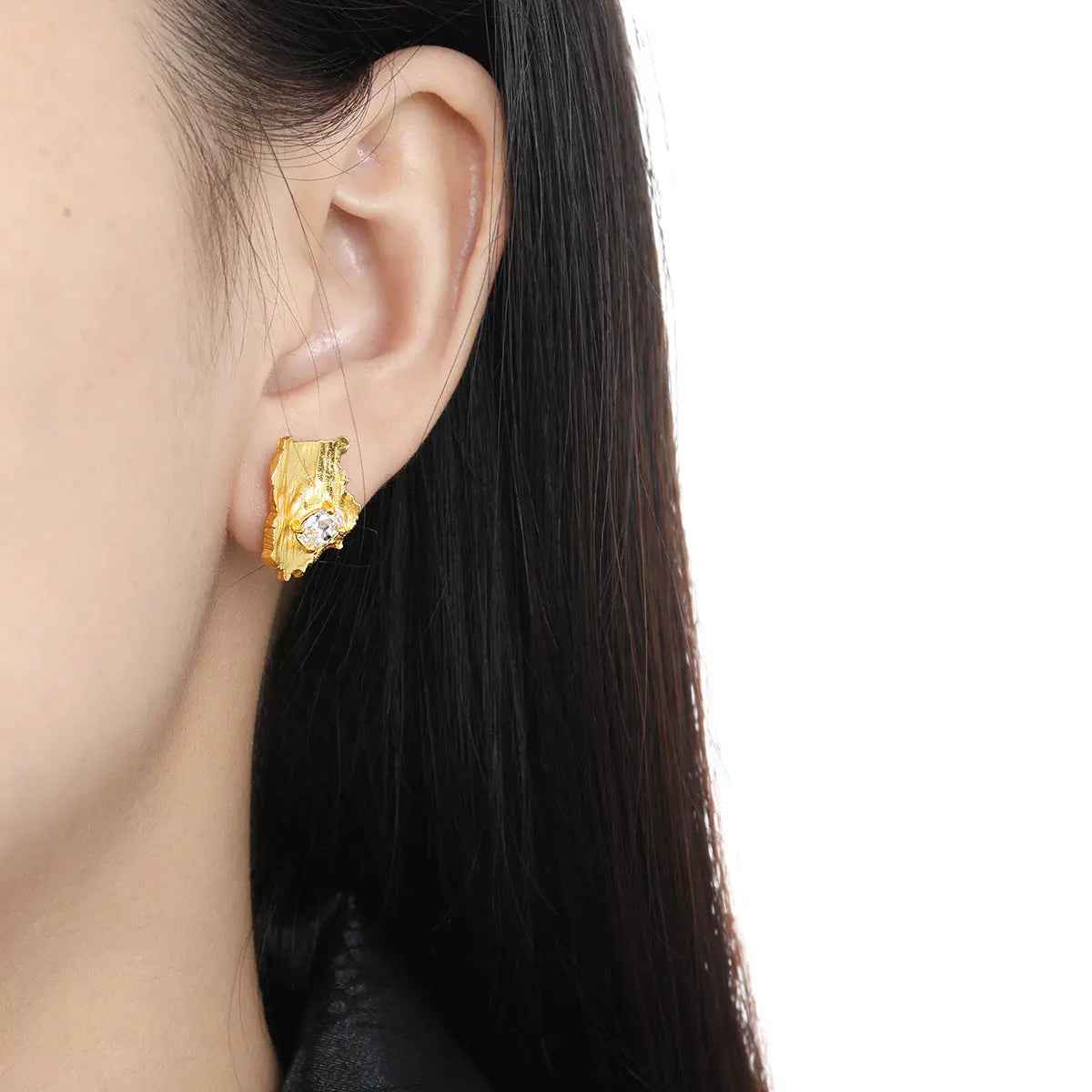 Asymmetric Bark Silver Stud Earrings