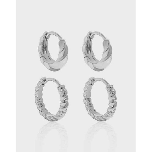 Geometric Round Button Silver Huggie Earrings