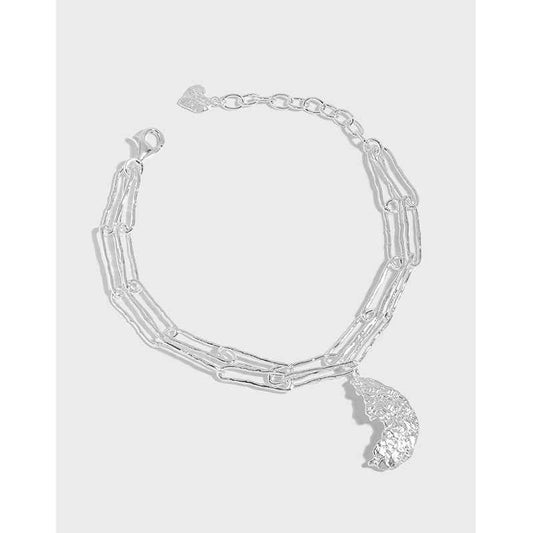 Irregular Moon Texture Silver Chain Bracelet