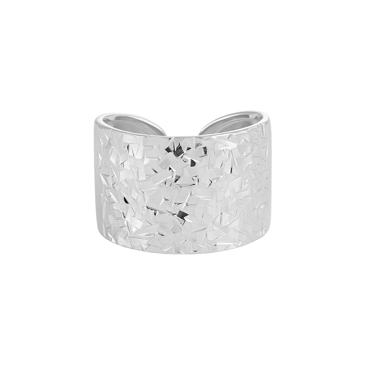188 Car Flower Hammer Wide Edition Ring Women's Premium S925 Sterling Silver Niche Personality ins Glitter Scales Silver Ring OPHRASTUDIO