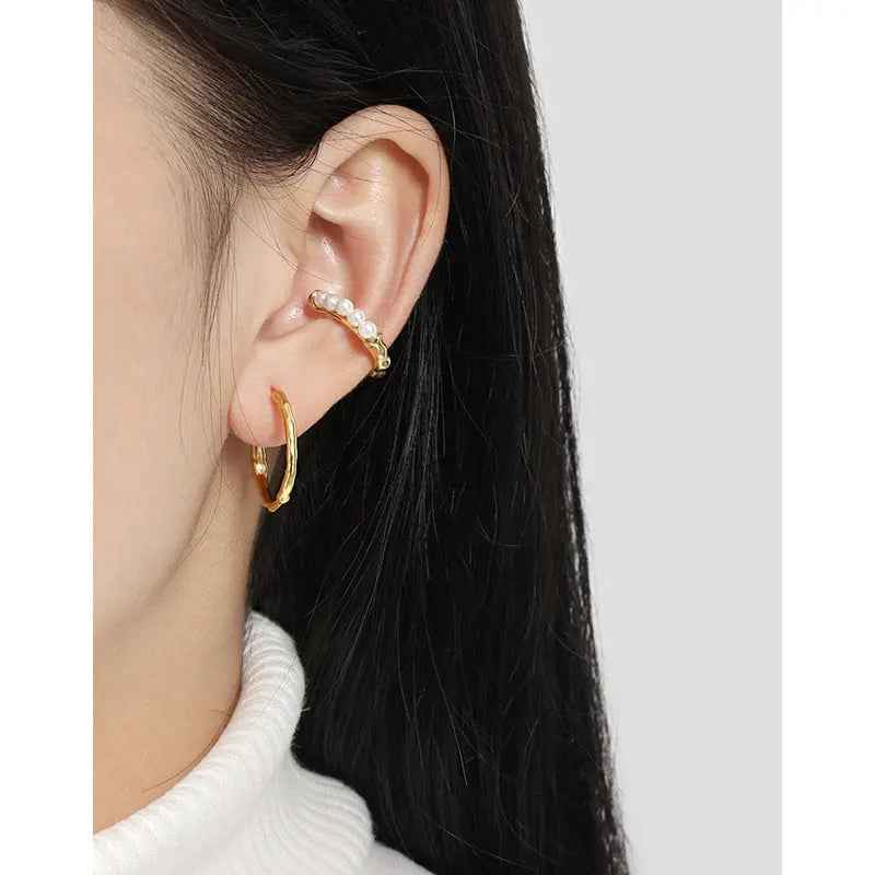 Irregular Matte Circle Silver Hoop Earrings