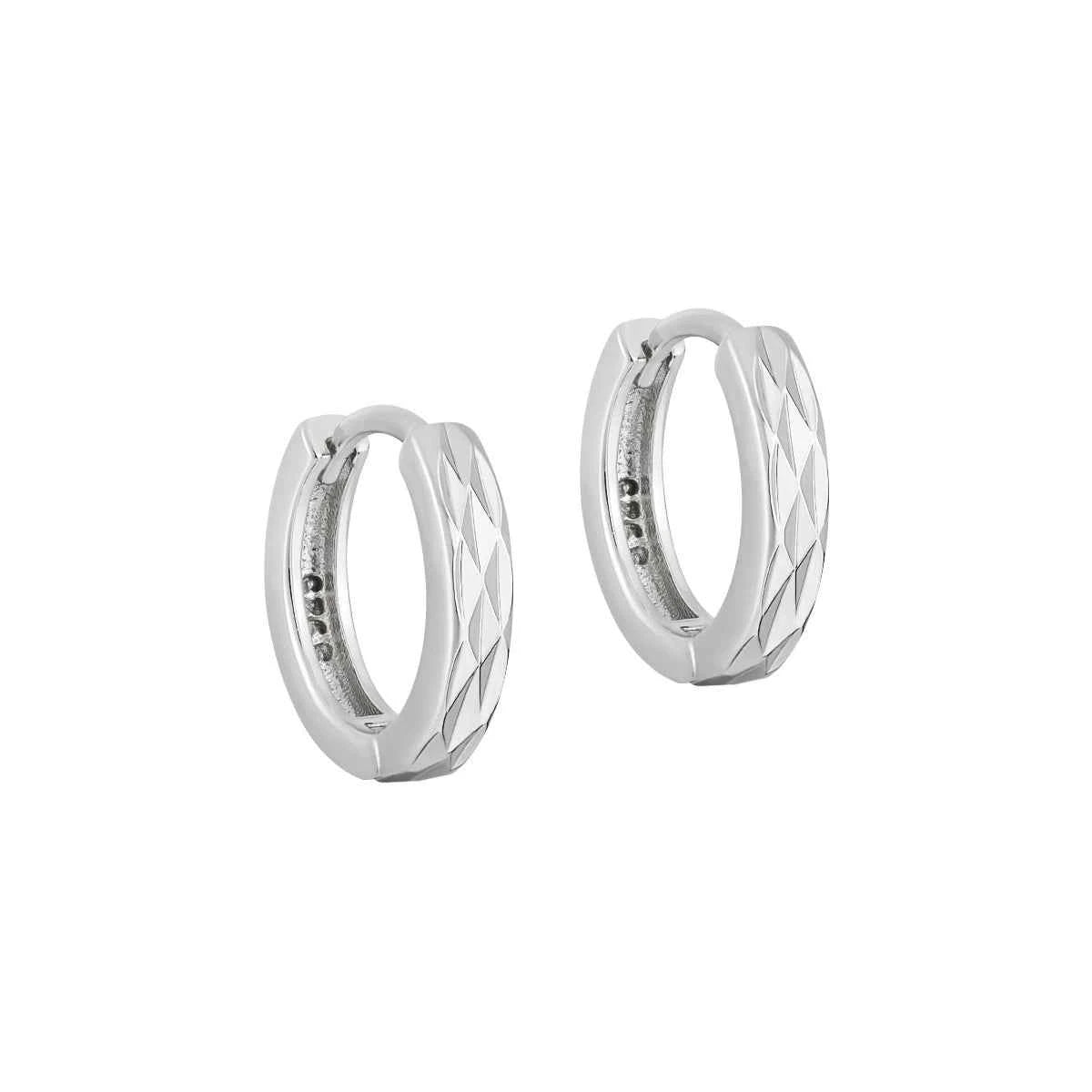 Geometric Diamond-Cut Silver Hoop Earrings