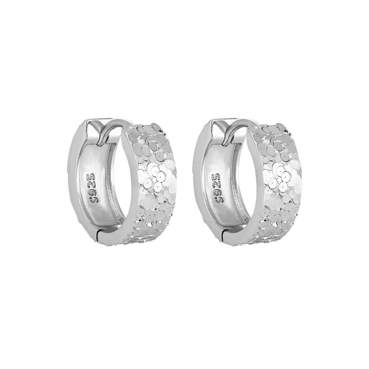 Textured Scales Silver Huggie Earrings