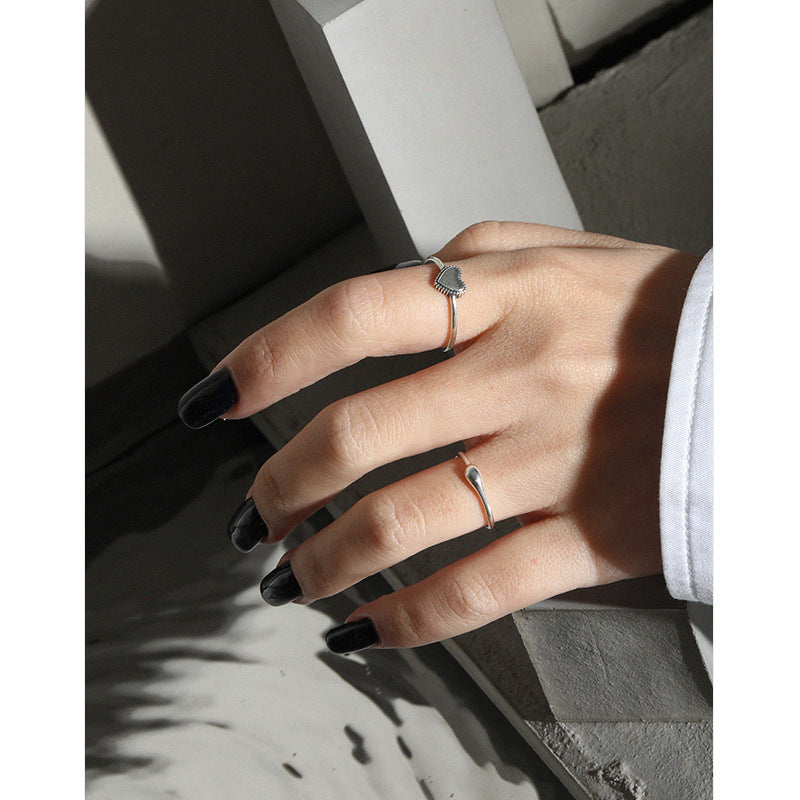 AQUARIA'S WATER DROP TEXTURE SILVER RING - OPHRASTUDIO