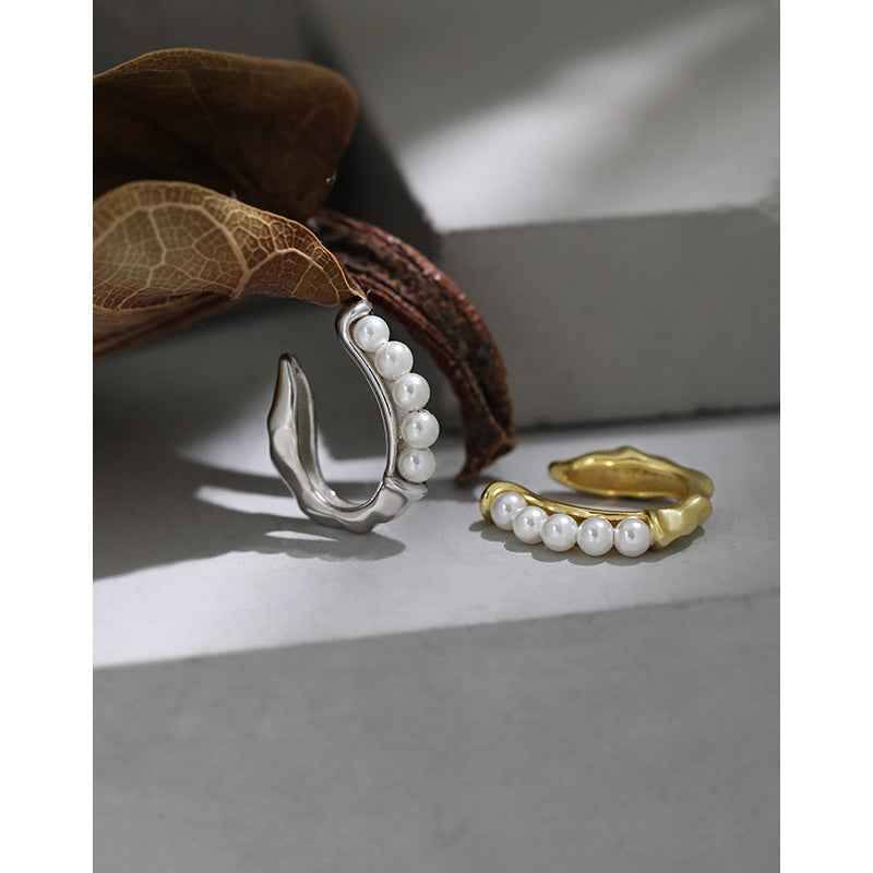 Wave Pearl Hug Sterling Silver Ear Cuff