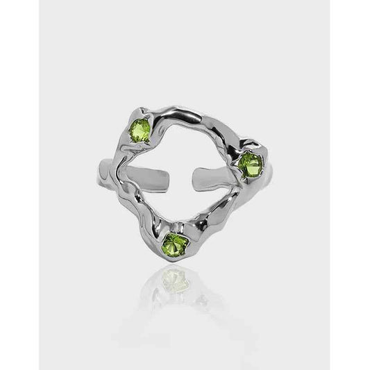 Elysia's Green Silver Statement Ring