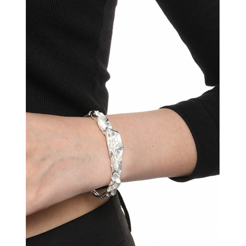 Moonlit Wrinkles Silver Cuff Bracelet