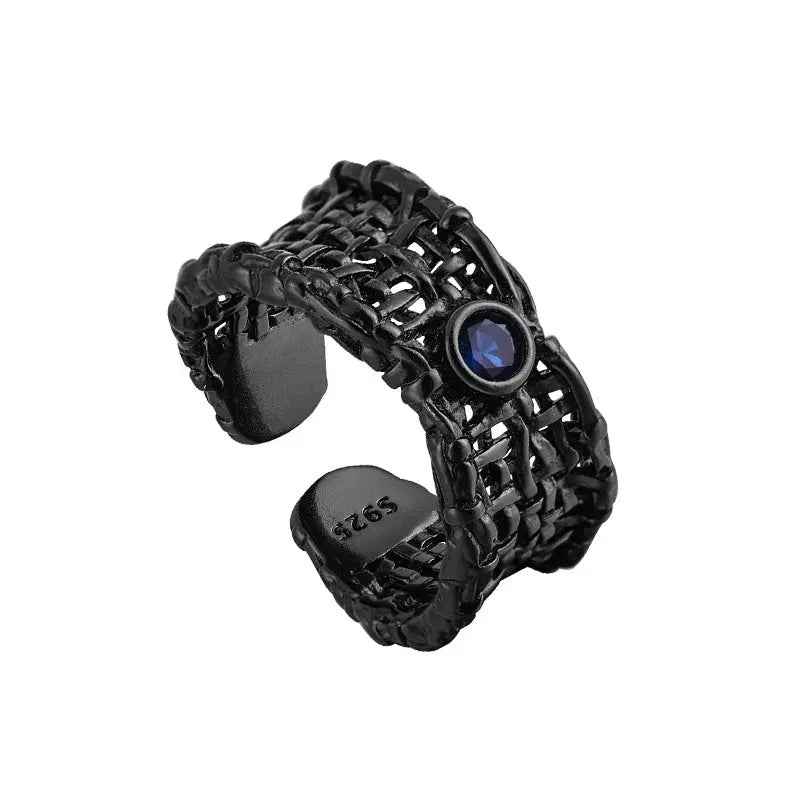 Weaver's Mesh Blue Silver Statement Ring