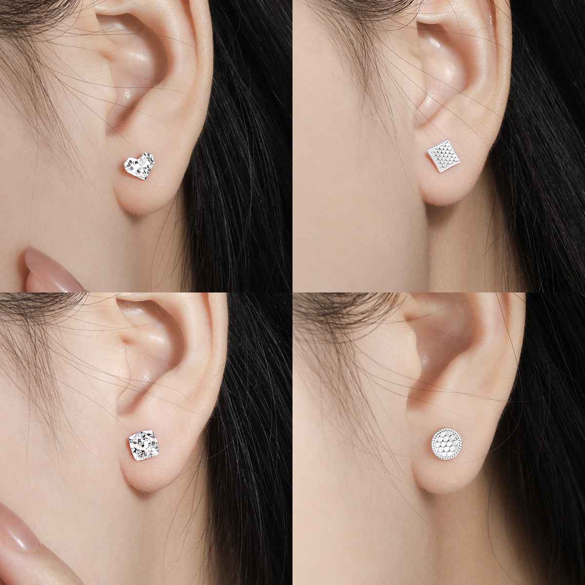 Honeycomb Engraved Silver Stud Earrings Series