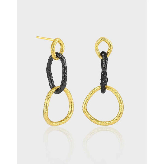 Triple Ring Geometric Silver Drop Earrings