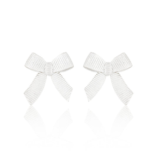 Ribbon Whisper Textured Bow Silver Stud Earrings OPHRASTUDIO