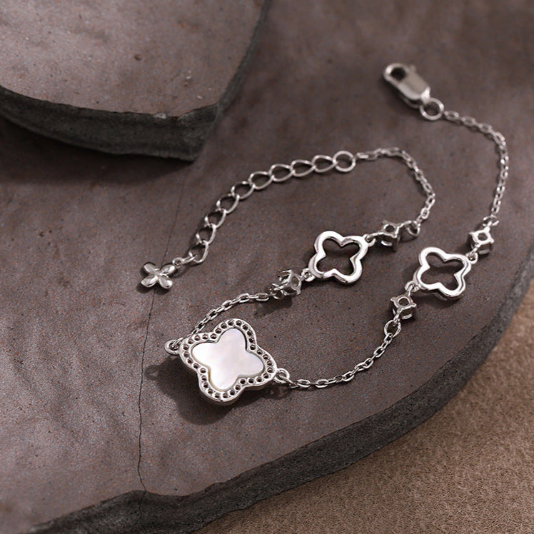 Mother-of-Pearl Clover Silver Bracelet OPHRASTUDIO