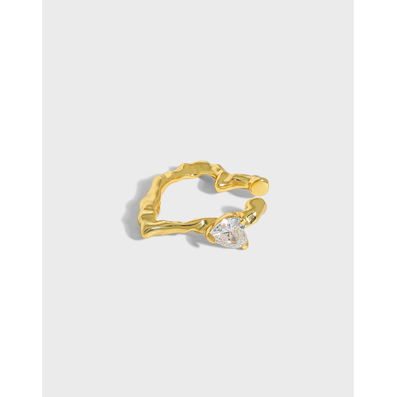 603 Korean version of INS niche design sense versatile heart-shaped micro-inlaid zircon texture S925 sterling silver earless ear clips women OPHRASTUDIO