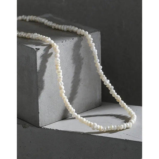 Elegant Baroque Silver Tiny Pearl Necklace