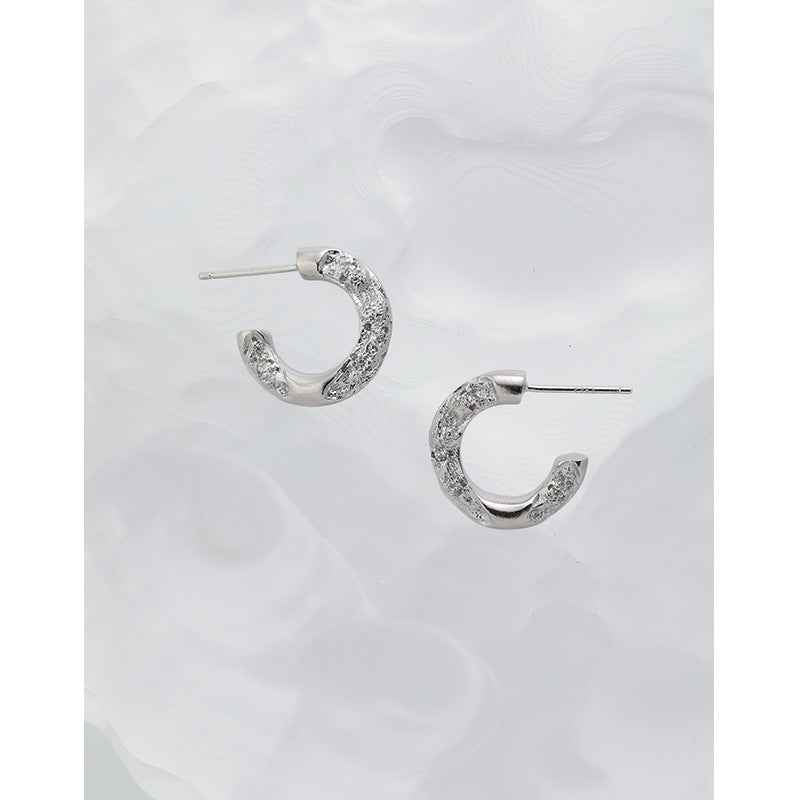 C-Shaped Micro-Inlaid Zircon Silver Huggie Earrings