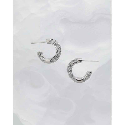 C-Shaped Micro-Inlaid Zircon Silver Huggie Earrings