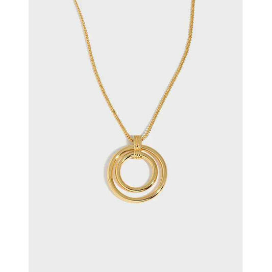 Athena's Geometric Circle Silver Pendant Necklace