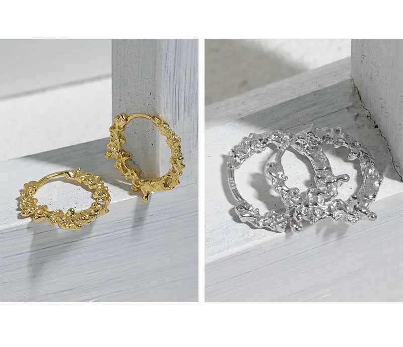 Foam Texture Geometric Silver Hoop Earrings