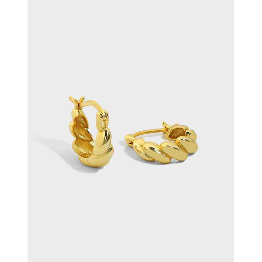 Minimalist Irregular Surface Twist Silver Huggie Earrings